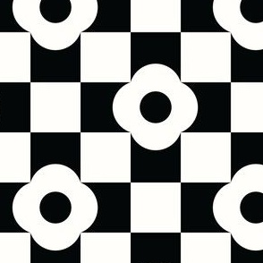 medium// Daisy Flower Checkers Black and White