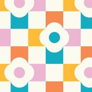 medium// Daisy Flower Checkers Retro Dinner