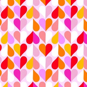 (XS) Mid Mod Geometric Valentine's Hearts in Pink, Red and Orange #heartpattern #loveandkisses #lovedaypattern #midmodhearts