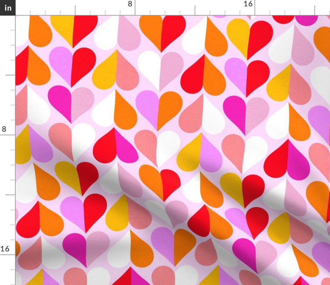 (XS) Mid Mod Geometric Valentine's Hearts in Pink, Red and Orange #heartpattern #loveandkisses #lovedaypattern #midmodhearts