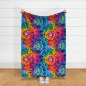 Jumbo Tie Dye Batik in Bright Multi Rainbow Colors Circling Swirls 