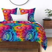 Jumbo Tie Dye Batik in Bright Multi Rainbow Colors Circling Swirls 