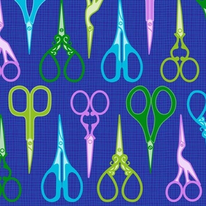 L - Sewing scissors – Blue Purple & Green – Vintage craft room needlework embroidery and dressmaking sheers