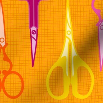 L - Sewing scissors – Pink Orange & Yellow – Vintage craft room needlework embroidery and dressmaking sheers