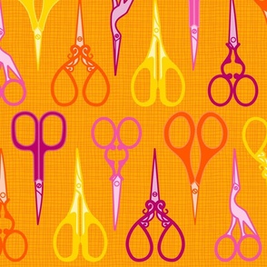 L - Sewing scissors – Pink Orange & Yellow – Vintage craft room needlework embroidery and dressmaking sheers