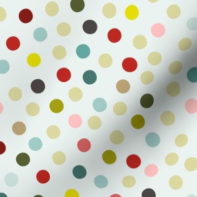 Festive Retro Polka Dots - Retro Christmas Collection - Poppy Red, Pink, Citrin, Olive, Teal on Light Sea Glass BG - SPD Collab