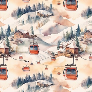 Vintage Ski Slope Cabins in Soft Pastels