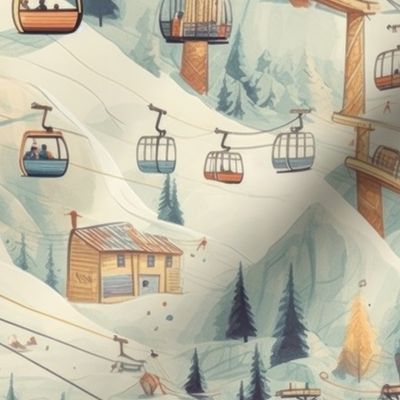 Vintage Ski Slope Cabins in Soft Pastels