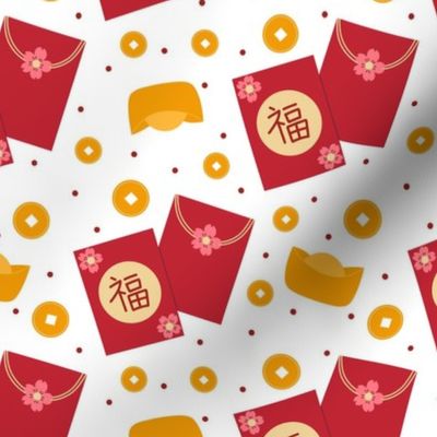 Small Chinese New Year Red Envelopes on White