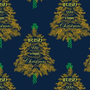 Irish You a Happy Christmas (Gold and Green on Navy Blue large scale) 