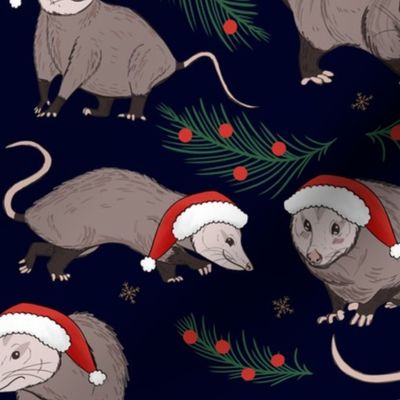 Christmas opossums blue medium