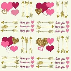 Hearts and Arrows in hot pink and raspberry with gold glitter look