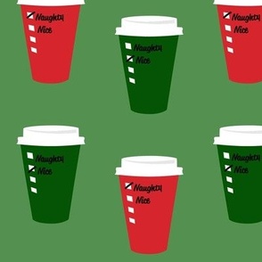 Red and Green Hot Cups of Coffee featuring Naughty and Nice