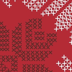 Cross Stitch Flowers - Medium Scale - Crimson white - Christmas fabric