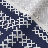 Cross Stitch Flowers - Medium Scale - navy blue crimson white - christmas fabric