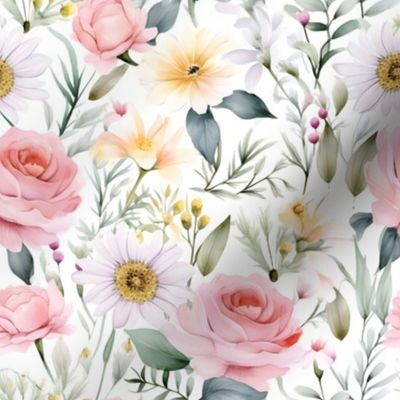 Gardener's Dream Wildflower Pastel Rose Flower Pattern