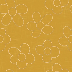 Large Scale/ Big Florals Outlines On Mustard Yellow