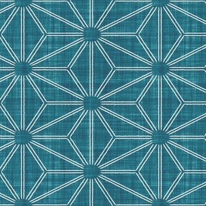 Geometric Asanoha Star Batik Block Print in Teal Lagoon and Sea Glass (Medium Scale)