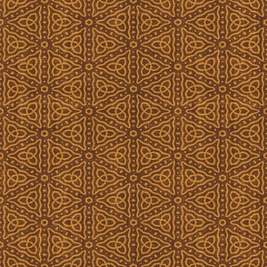 Geometric Celtic Knot Triangles Batik Block Print in Cinnamon Brown and Desert Sun (Medium Scale)