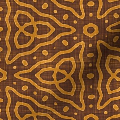 Geometric Celtic Knot Triangles Batik Block Print in Cinnamon Brown and Desert Sun (Large Scale)