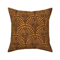 Batik Block Print Art Deco Shells in Cinnamon Brown and Desert Sun (Large Scale)