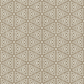 Geometric Celtic Knot Triangles Batik Block Print in Mushroom Brown and Natural White (Medium Scale)