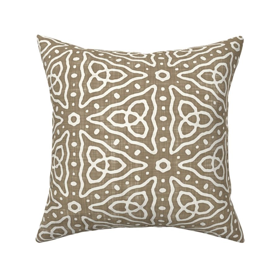 Geometric Celtic Knot Triangles Batik Block Print in Mushroom Brown and Natural White (Large Scale)