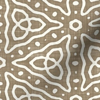 Geometric Celtic Knot Triangles Batik Block Print in Mushroom Brown and Natural White (Large Scale)