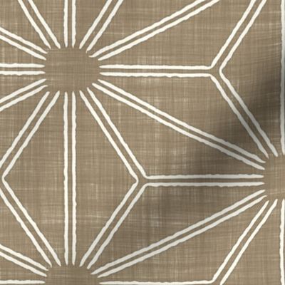 Geometric Asanoha Star Batik Block Print in Mushroom Brown and Natural White (Medium Scale)
