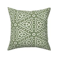 Geometric Celtic Knot Triangles Batik Block Print in Sage Green and Natural White (Large Scale)
