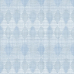 Striped Diamond Harlequin Batik Block Print in Light Fog Blue and White (Medium Scale)