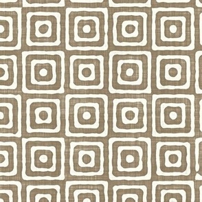 Geometric Concentric Squares Batik Block Print in Mushroom Brown and Natural White (Large Scale)