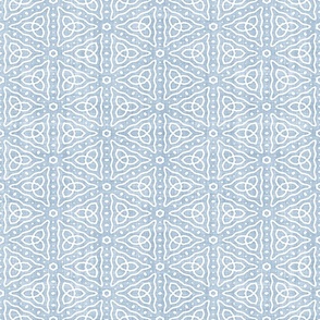 Geometric Celtic Knot Triangles Batik Block Print in Light Fog Blue and White (Medium Scale)