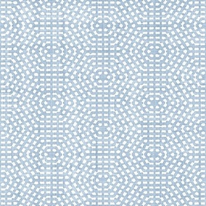 Batik Block Print Tribal Hexagon Dots Mosaic in Light Fog Blue and White (Medium Scale)