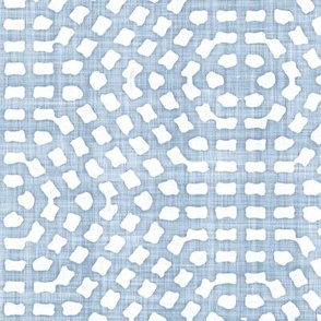 Batik Block Print Tribal Hexagon Dots Mosaic in Light Fog Blue and White (Large Scale)