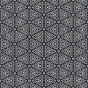 Geometric Celtic Knot Triangles Batik Block Print in Graphite Black and Natural White (Medium Scale)