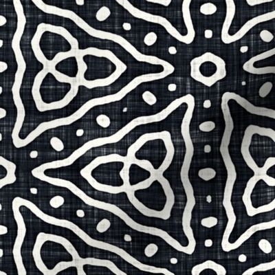 Geometric Celtic Knot Triangles Batik Block Print in Graphite Black and Natural White (Large Scale)