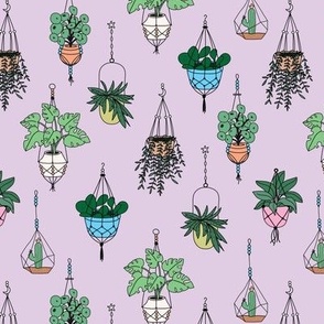 Plant lady Scandinavian hygge style home hanging plants - retro blue pink lime