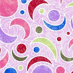 fun colorful moons  crescents and swirls in lilac blue magenta green white modern graphic