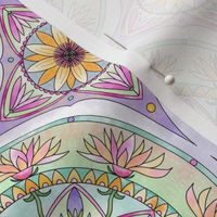 Sunny Sundial - Lucious Watercolor Mandala with Vibrant Pink Yellow and Lavender Flowers