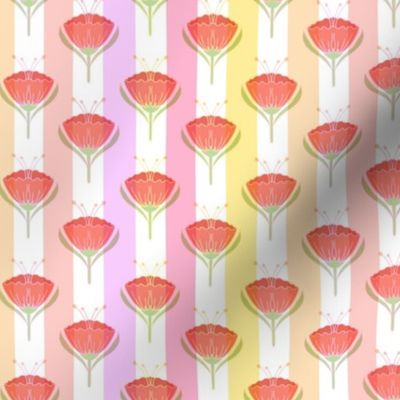 Joyful Blooms - Cloisonne Style Poppies on Springtime Stripes