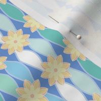 wavy vertical stripe yellow sunshine daisy flower aqua blue white beach bedding decor