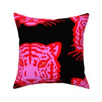 Sketchy tigers, tiger face doodles in pink and red, large scale