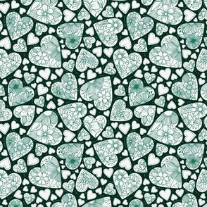Handdrawn floral hearts in green (small)