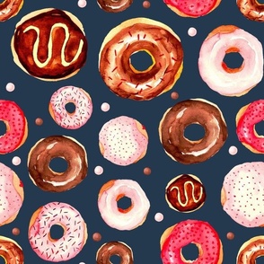 Large Scale Frosted Valentine Donuts on Navy