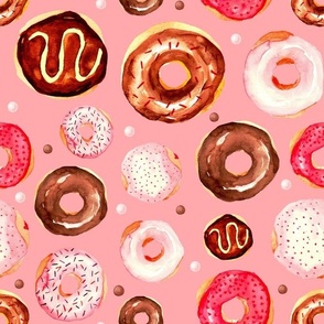Large Scale Frosted Valentine Donuts on Pink