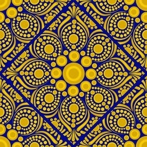6” Navy and Gold Night Sunshine Blooming Buttercup Dot Mandala Geo Tile - Small