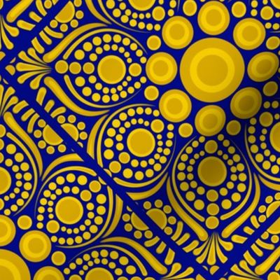 12” Navy and Gold Night Sunshine Blooming Buttercup Dot Mandala Geo Tile - Medium