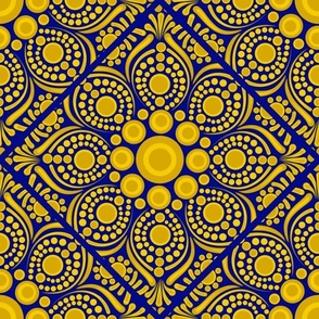 12” Navy and Gold Night Sunshine Blooming Buttercup Dot Mandala Geo Tile - Medium