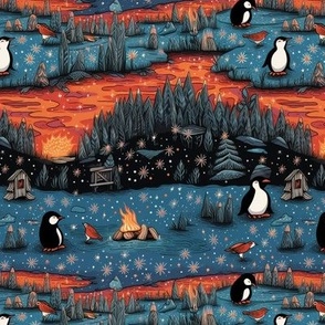 Penguins camping with friends